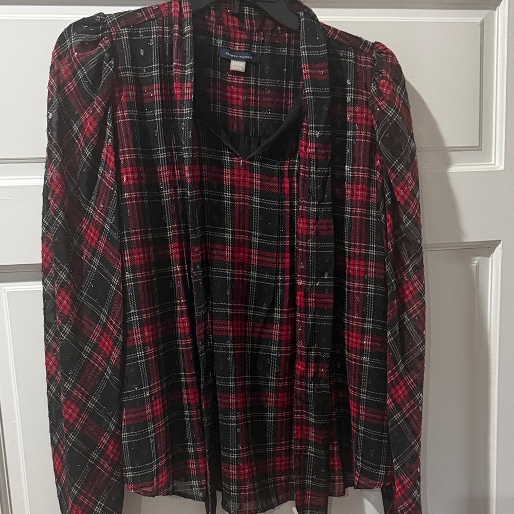 Tommy Hilfiger Red and Black Plaid Shirt